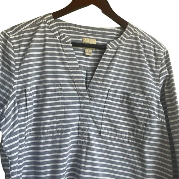 GH & Bass Co Women Tunic Top XL Gray White Striped Cotton Preppy Coastal Light - Picture 9 of 9
